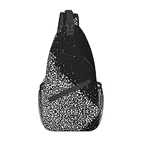 Sling Backpack,Travel Hiking Daypack Black White Glitter Print Rope Crossbody Shoulder Bag