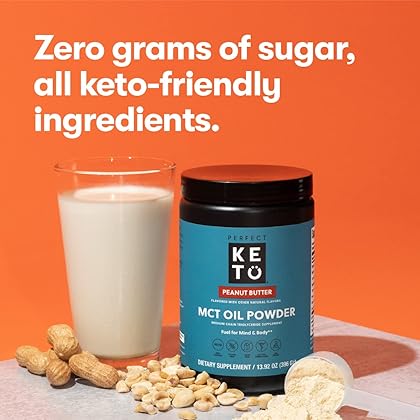 Perfect Keto MCT Oil C8 Powder, Coconut Medium Chain Triglycerides for Pure Clean Energy, Ketogenic Non Dairy Coffee Creamer, Bulk Supplement, Helps Boost Ketones, Matcha