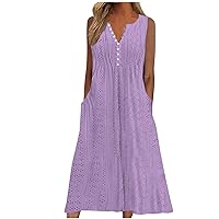 Womens Summer Sleeveless Tank Dress Casual Sexy V Neck Cocktail Party Dress with Pockets Trendy Vacation A Line Beach Dress