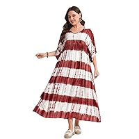 Womens Plus Size Dresses Summer Tie Dye 3/4 Sleeve Smock Maxi Dress
