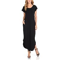 Women's Casual Long Dress with Two Side Pockets Round Neck Beach Maxi Dresses