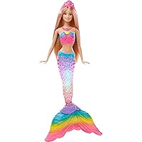 Dreamtopia Doll, Rainbow Lights Mermaid with Glimmering Light Up Rainbow Tail, Tiara and Blonde Hair