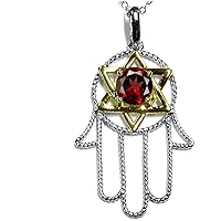 Solid 10k Two Tone Gold Large Hamsa Hand Jewish Star of David Pendant Necklace