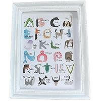 Dollhouse Animal Alphabet Picture in White Frame Miniature Nursery Accessory