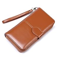 Andongnywell Retro Long Wallet Large Capacity Clutch Multi-Function Phone Bag Leather Retro Coin Purse Credit Card Package