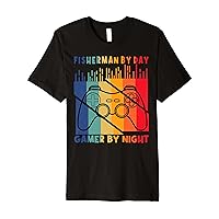 Cool Fisherman By Day Gamer By Night Funny Gamer Fishing Premium T-Shirt