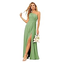 SYYS Women's Dusty Sage Plus Size Bridesmaid Dress Long with Slit Flowy Simple One Shoulder Formal Dresses with Pockets 26W