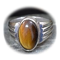 Natural Tiger Eye Silver Ring for Men 3 Carat Oval Astrological Size 4,5,6,7,8,9,10,11,12,13