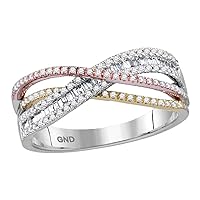 TheDiamond Deal10kt White Gold Womens Round Diamond Tri-tone Crossover Band Ring 3/8 Cttw