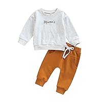 wdehow Toddler Baby Boy 2Pcs Outfits Letters Print Pullover Tops + Drawstring Pants Set Fall Winter Clothes