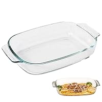 Glass Baking Pan, Glass Baking Dish 2.8 Quarts Glass Baking Pan Rectangular Glass Oven Bakeware with Wide Handles Heat Resistant Clear Baking Dish for Home Kitchen Baking Cooking ServingGlass Baking