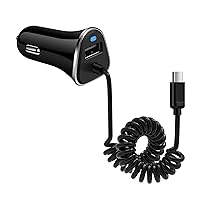 Car Charger USB C Fast Charger for Samsung Galaxy S22 S21 S20 S10 S9 S8 Note 20 10 9 8 A03S A13 A53 A73 A02S A12 A32 A42 A52 A11 A21 A51 A71 A10E A20 A50 A70,3.4A Car Adapter + 3ft Type C Coild Cable