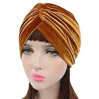 Pleated Stretch Ruffle Women's Velvet Chemo Turban Hat Wrap Cover