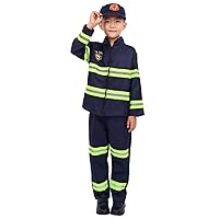 Kids Boys Role Play Firefighter Costume Children's Halloween Cosplay Party Cosplay Outfit Shirts with Pants Hat