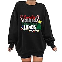 Womens Oversized Graphic Sweatshirts Crewneck Candy Canes Christmas Lanes Lights T Shirts Casual Long Sleeve Tops