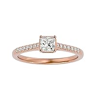 Certified 18K Gold Ring in Emerald Cut Moissanite Diamond (0.55 ct) Round Cut Natural Diamond (0.12 ct) With White/Yellow/Rose Gold Engagement Ring For Women