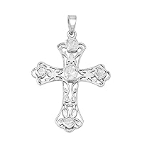 0.50 CTW Natural Diamond Polki Christian Cross Religious Pendant 925 Sterling Silver Platinum Plated Slice Diamond Jewelry