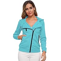 Fashion Womens Zip Up Hoodie Sweatshirt Long Sleeve Fleece Hooded Jacket Coat Diagonal Zipper Sweater