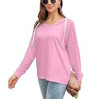 PCEAIIH Women's Casual Hoodies V Neck Long Sleeve Lightweight Pullover Tops Loose Sweatshirts