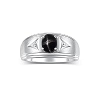 Rylos Men's Rings Classic Design 8X6MM Oval Gemstone & Sparkling Diamond Ring - Color Stone Birthstone Rings for Men, Sterling Silver Rings in Sizes 8-13. Elevate Your Style with Timeless Elegance!