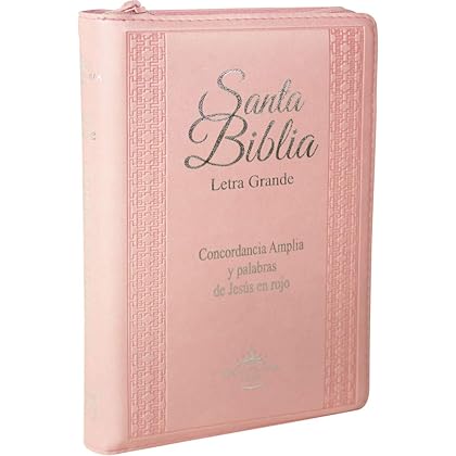 Biblia RVR60 - Concordancia Amplia, Letra Grande, palabras de Jesus en Rojo, ziper, indice, tapa rosa y canto plateado (Spanish Edition)