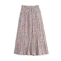 Chiffon Long Pleated Skirt Women Summer Floral Print Holiday A Line High Waist Maxi Skirt Female Aesthetic