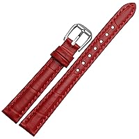 for Any Brand Leather watchband for Girls and Student Crocodile Grain Band 10 12 14 16 18mm Black Brown red White Blue Strap (Color : Red-Silver pin, Size : 12mm)