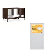 Delta Children Ollie 4-in-1 Convertible Crib, Walnut Espresso + Simmons Kids Silver Nights Dual Sided 2-Stage Baby Crib Mattress (Bundle)