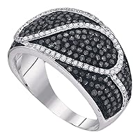 The Diamond Deal 10kt White Gold Womens Round Black Color Enhanced Diamond Stripe Band Ring 1.00 Cttw