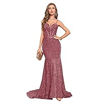 2024 Mermaid Evening Dresses Sequin Spaghetti Straps Party Gowns Court Train Drawstring Back Prom Dresses