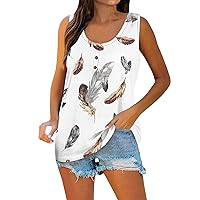 Tank Tops for Women Large Size Tanks Woman Sleeveless Floral Print Henley Shirt Scoop Neck Button Graphic Tee Tunic