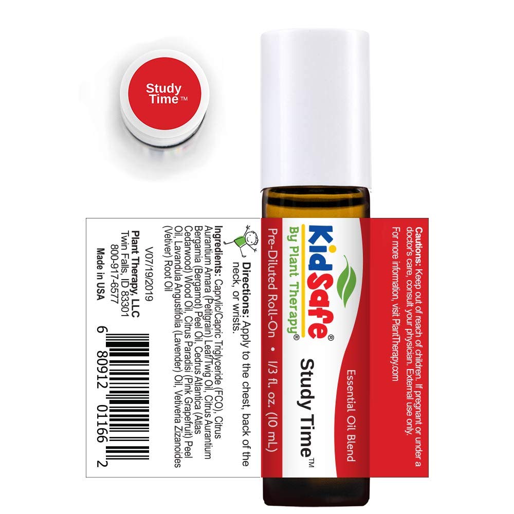 Plant Therapy KidSafe Study Time Essential Oil Blend for Focus, Mind Calming, Concentration Blend for Kids 100% Pure, Pre-Diluted Roll-On, Natural Aromatherapy, Therapeutic Grade 10 mL (1/3 oz)