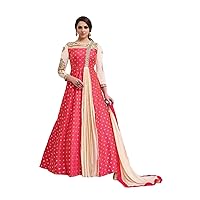 Beige Red Woman Cocktail Party Gown Designer Silk Long Flairy Anarkali Dress 3935