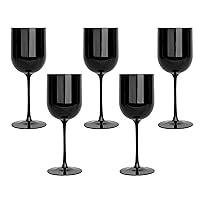 PLASTICPRO Black Plastic Wine Glasses Set of 25 Elegant Wine Goblets Hard Plastic Wine Cups on Stem 12 Ounce