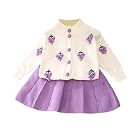 ODIZLI Toddler Baby Girls Children's Knitted Sweater Top Short Skirt Two-Piece Set for Fall Winter Girls Clothing
