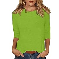 Raglan Basic Independence Day Tunic Ladies 3/4 Sleeve Party Solid Color Cotton Shirt for Women Patchwork Green XL