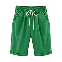 DASAYO Women 2023 Summer Bermuda Shorts Casual Solid Cotton Linen Beach Shorts Plus Size Lounge Comfy Outdoor Long Shorts
