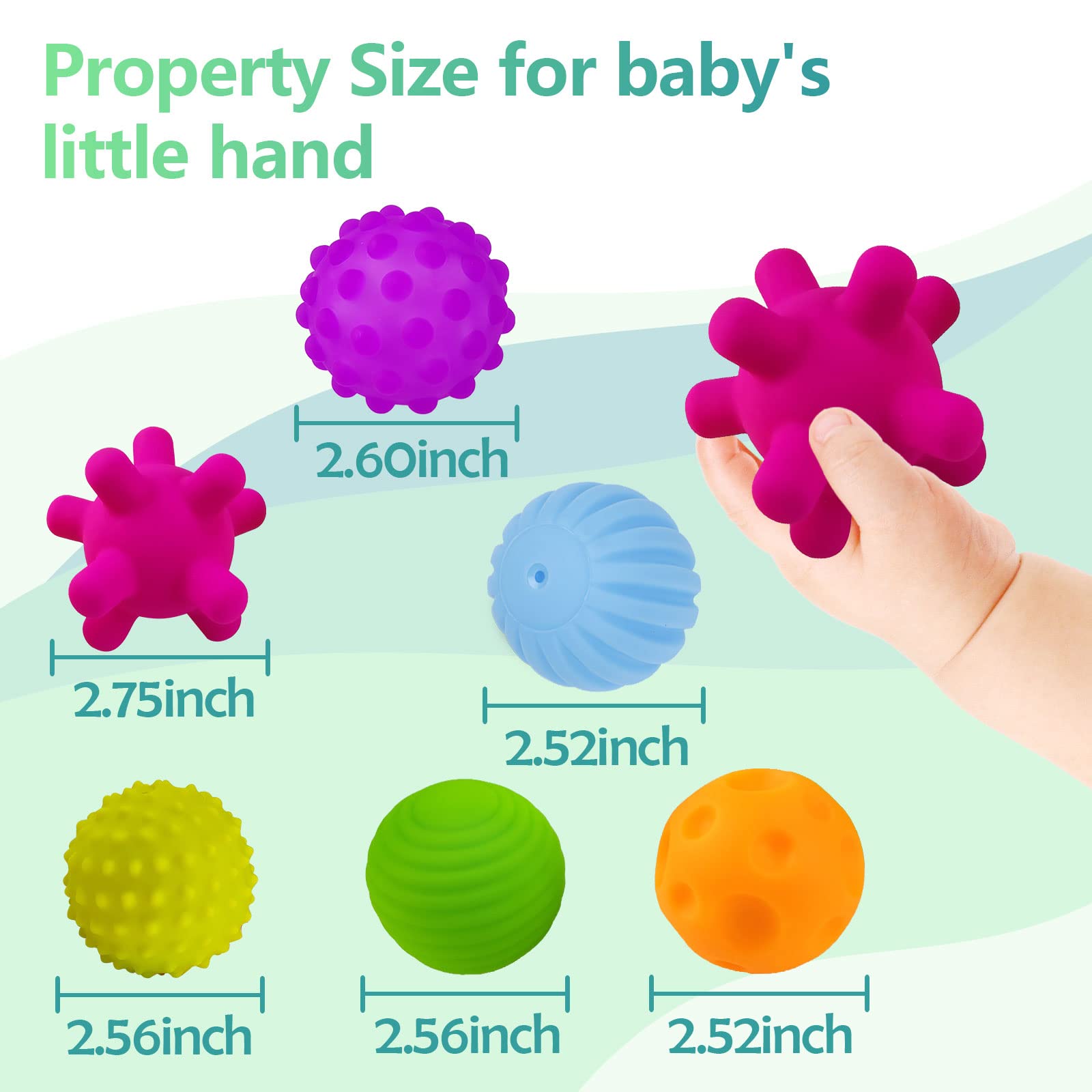 ROHSCE Rattle Ball Sensory Balls for Baby Toys Set, Massage Stress Relief Textured Multi Balls, Infant Teething Ball Sensory Toys for Babies, 7 Pieces