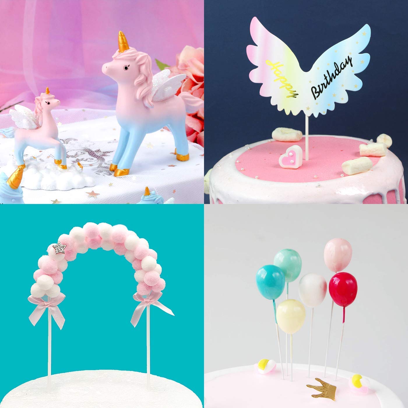 SUNSHINETEK Unicorn Cake Topper Set with Wings / Gold Glitter Unicorn Horn  / Sparkling Colourful Wings / Ears / Eyelashes for Party Supplies Birthday  Wedding Christmas: Amazon.de: Home & Kitchen