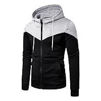Mens Full Zip Hoodies 2023 Color Block Long Sleeve Casual Drawstring Sweatshirt Sport Outwear Jacket With Pockets