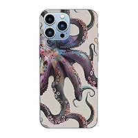 Color Octopus Printed Magnetic Case for iPhone 13 Pro Case Frosted Shockproof Clear Phone Case Cover 6.1 Inch,High-Speed Charging,Acrylic Back,Not Yellowing