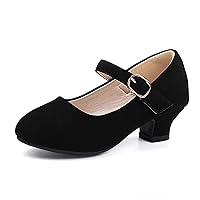 PANDANINJIA Girls Dress Shoes Mary Jane Shoes for Girls, Low Girls Heels for Kids Toddler Flower Girl Wedding Party School