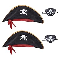Skull Print Pirate Hat with Eye Patch Telescope Hook Pirate Captain Role Play Costume Accessories Halloween Props Type B One Size