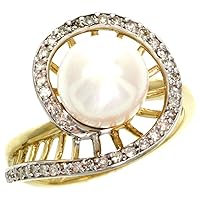 14k Gold Freshwater Pearl Bypass Ring Winding Diamond Accent, size 5-10