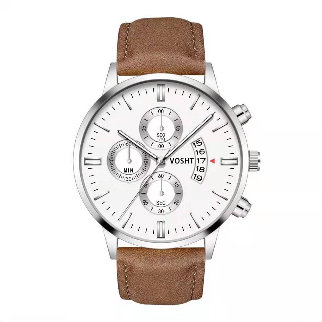 Ziyan Herren Armbanduhr Braun Schwarz Weiß Fashion Männer Quarz Luxus Business, Lederband Quarz-Armbanduhr