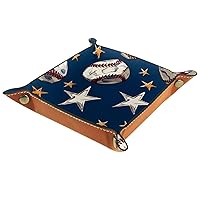 Night Baseball and Stars Folding Rolling Thick PU Brown Leather Valet Catchall Organizer Table, Small Jewelry Candy Key Trays Storage Box Decor Entryway, Tray,