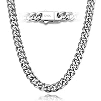 Miami Cuban Link Chain Necklace For Men And Women, 316l Stainless Steel And 925 Sterling Silver Filled, Diamond Cut, 7mm Width, Available In 16/18/20/22/24 Inches, Perfect Cool Gifts For Him On Christmas, Valentine's Day, Father's Day, Birthdays And Anniversary