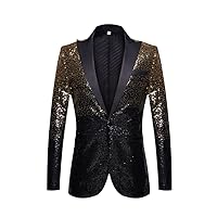 Men's Glittering Gradient Color Change Blazer, Black Gold Sequin for Nightclub Parties, Weddings and Banquets