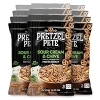 Pretzel Pete Sour Cream Chive Seasoned Pretzel Medley, Single Serve Pack, Nut-Free and Sesame-Free Snack, Small Batch, Bold Flavor (1oz, Pack of 24)