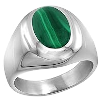 Sterling Silver Malachite Ring for Men Oval Recessed Rim Solid Back Handmade, sizes 8-14